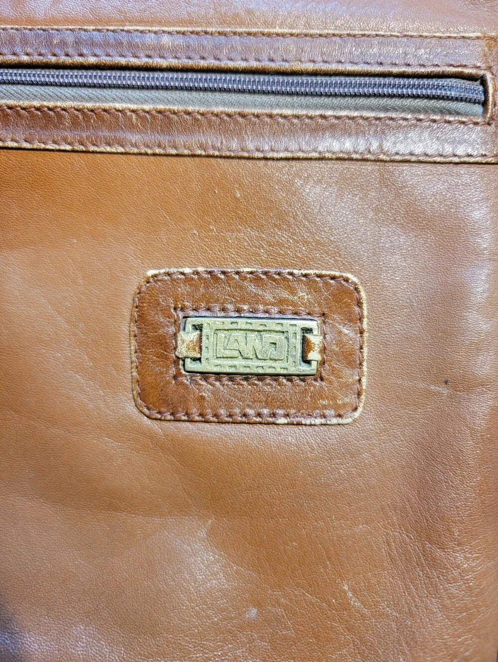 Vintage Land Leather Zip Portfolio With Wrist Strap And Snap Key Fob